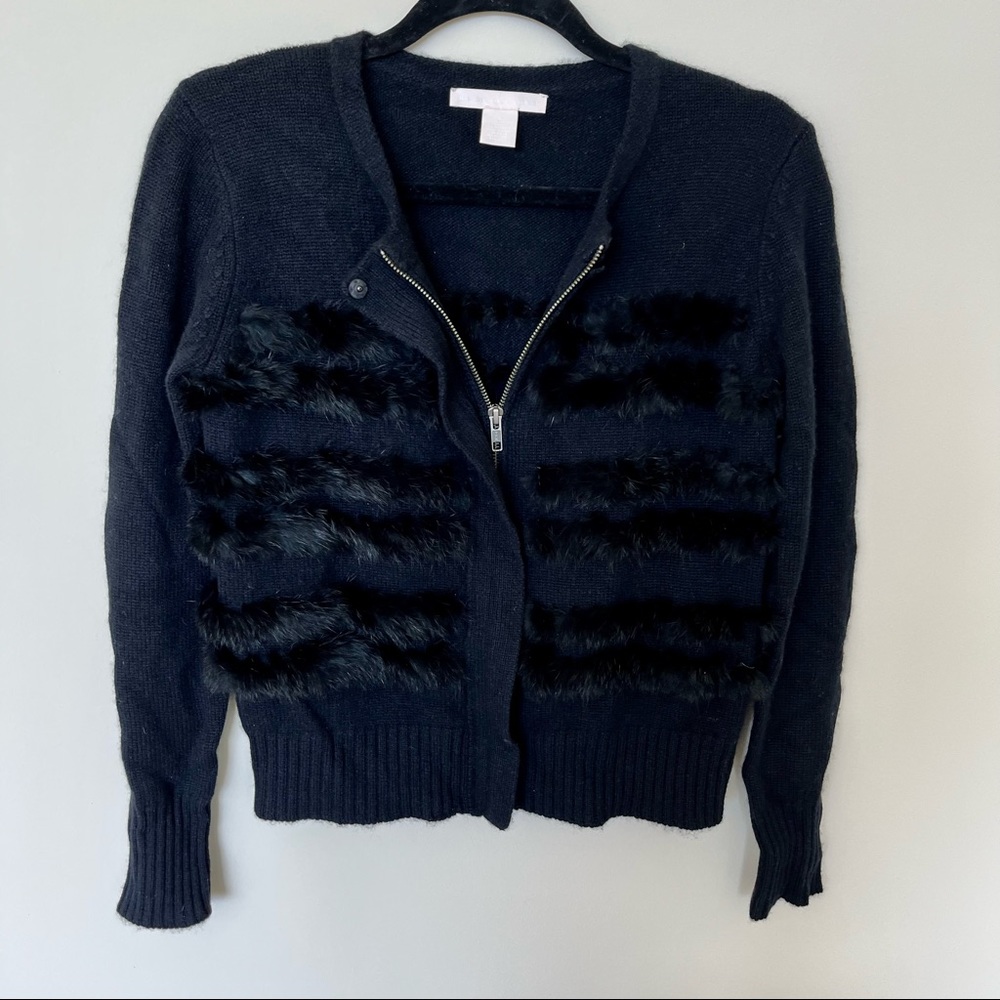 Fur Trimmed Cashmere Cardigan Sweater